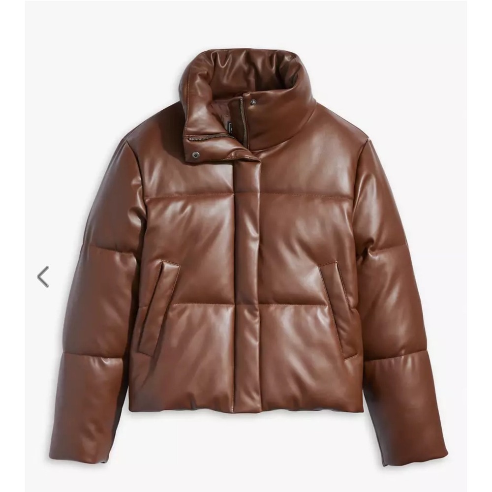 NWT Levi's Cropped Faux Leather Puffer Jacket Brown Women's size XL Quilted